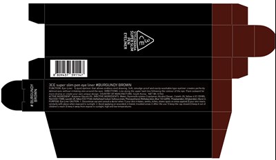 3ce super slim pen eye liner burgundy brown carton.jpg Image of carton - 3ce super slim pen eye liner burgundy brown carton